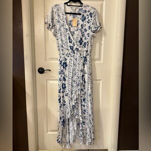 American Rag Blue and White Floral High Low Wrap Dress